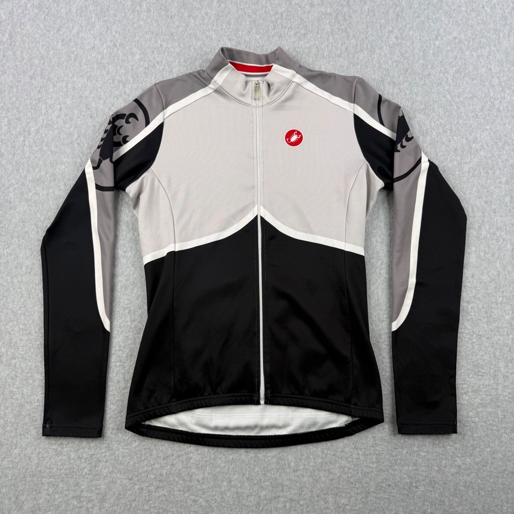 Castelli Cycling Jersey Womens Large Black Long Sleeve Full Zip Scorpion Logo